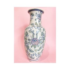 12.5" Pink & Green Floral Vase